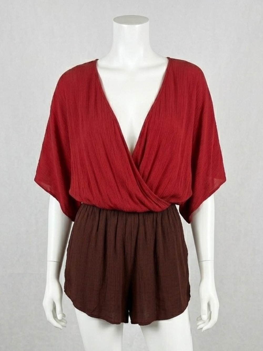 Green Dragon Boho Deep V Neck Colorblock Flutter Sleeve Summer Resort Romper SzS
